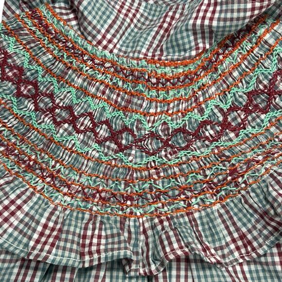 ANTHROPOLOGIE XxS Smocked Plaid Babydoll Mini Dress cottagecore Prairie Coquette - Picture 9 of 15